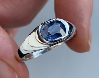 Natural Untreated Blue Sapphire Mens 925 silver ring statement vedic gemstone ring christmas gift for men blue sapphires ring
