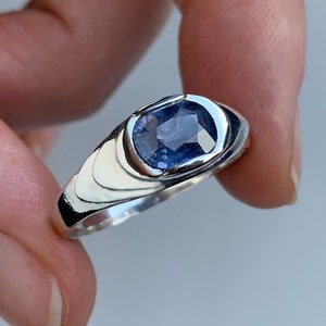 Natural Untreated Blue Sapphire Mens 925 silver ring statement vedic gemstone ring christmas gift for men blue sapphires ring