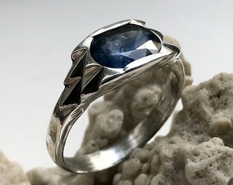 Natural Blue Sapphire mens 925 silver ring blue gemstone engagement promise or birthstone handmade ring beautiful christmas gift for men