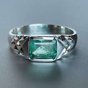 1.49ct Natural Columbian Emerald sterling silver mens ring green gemstone mens statement promise handmade ring men gift for  loved man