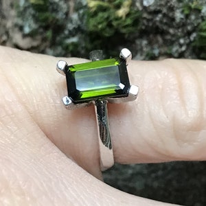 Natural Deep Green Tourmaline 14k solid gold ring engagement or promise ring emerald cut gemstone cocktail ring classic gift for women