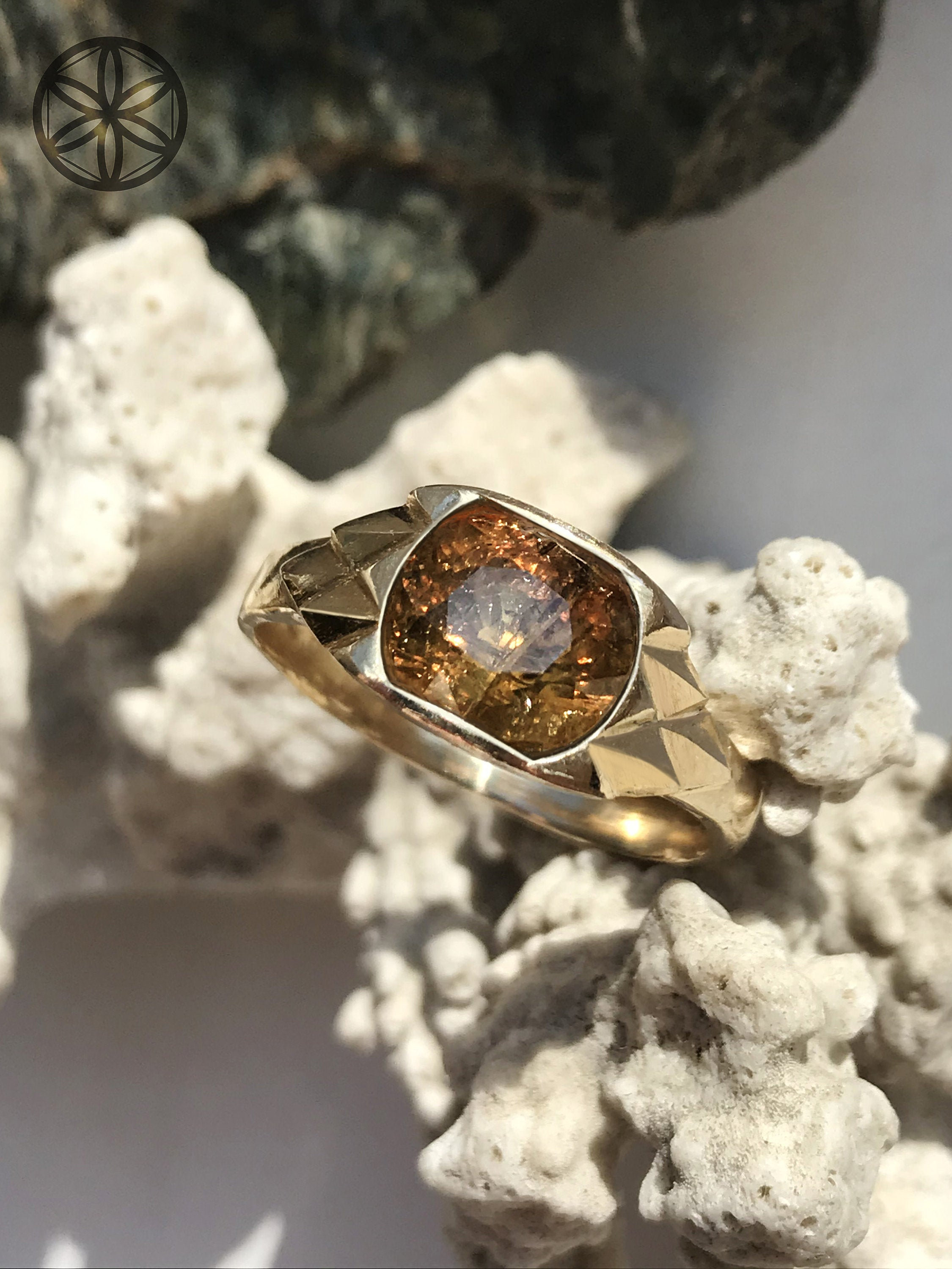 Natural Untreated Yellow Sapphire Mens 14K gold ring engagement statement handmade ring beautiful gift for your partner