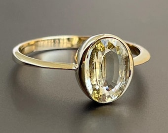 Natural Unheated Ceylon Yellow Sapphire womens 14K gold ring  beautiful gemstone engagement classic ring statement gift for your women