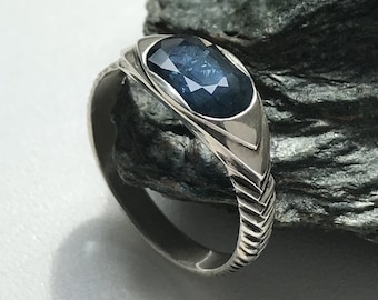 Natural Blue Sapphire Mens 925 silver ring blue gemstone engagement promise or birthstone handmade ring beautiful gift for women