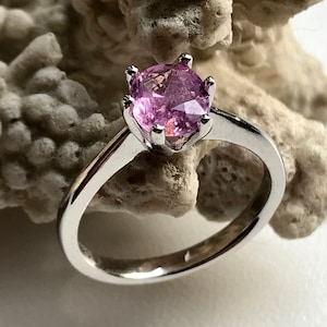 Anel de prata esterlina 925 com safira rosa natural não tratada, anel de coquetel ou noivado, anel com pedra preciosa rosa, presente de Natal para mulheres