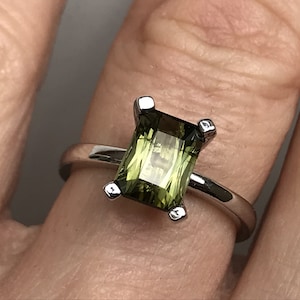 Natural Green Tourmaline 925 sterling silver ring engagement or promise ring emerald cut gemstone cocktail ring classic gift for women