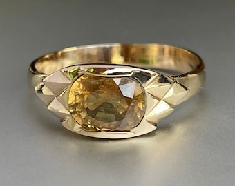 2.49ct Natural Unheated Yellow Sapphire Mens 14K gold ring engagement statement handmade ring beautiful gift for your partner