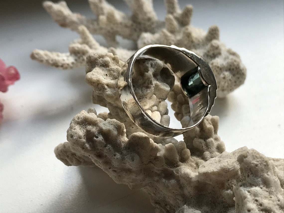 Bague Solitaire En Argent 925 | Tourmaline Bleue Indicolite 7.90 Ct | Taille 6 | Bijou Fait Main Inde