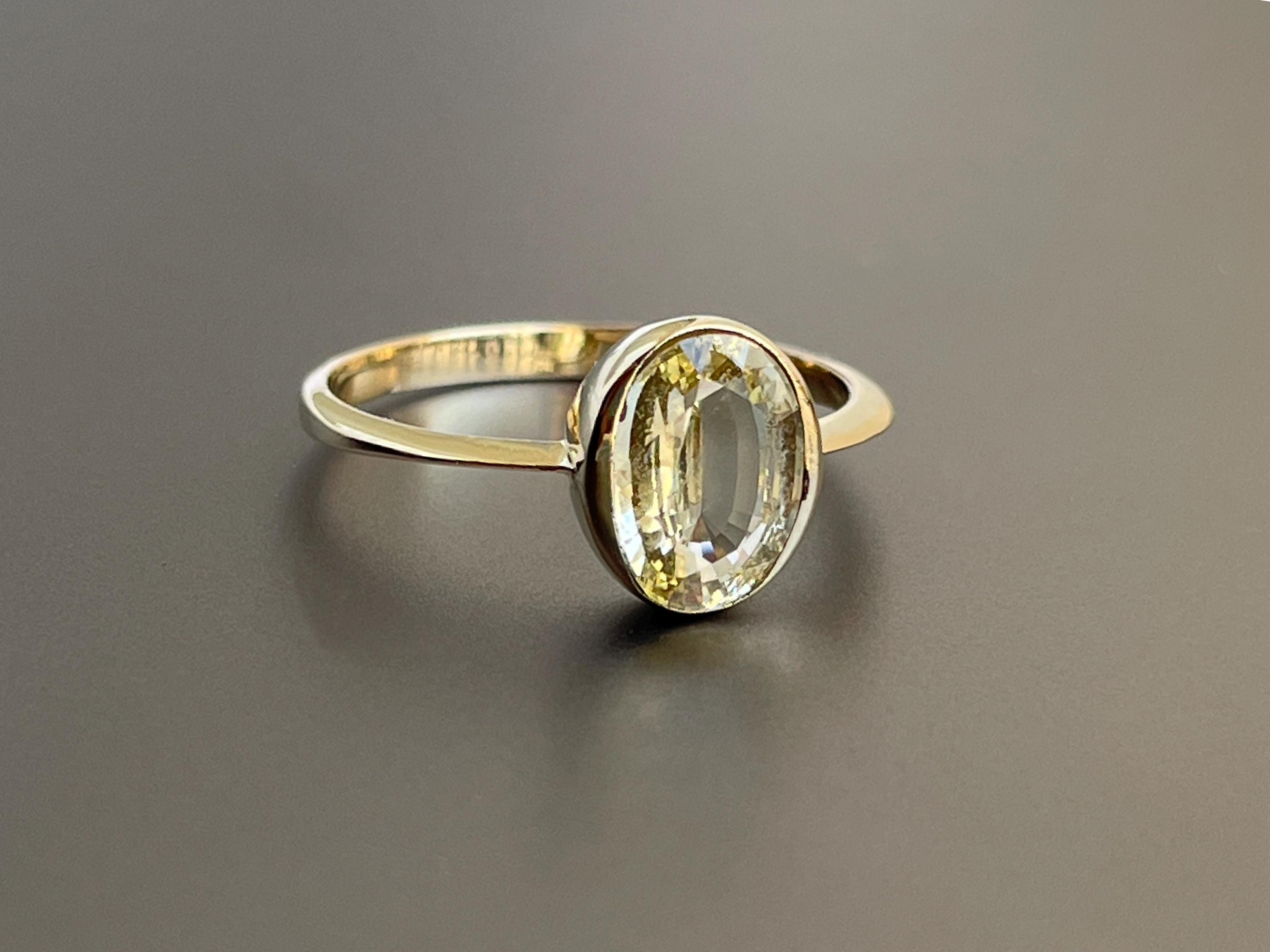 Natural Unheated Ceylon Yellow Sapphire womens 14K gold ring beautiful gemstone engagement classic ring statement gift for your women