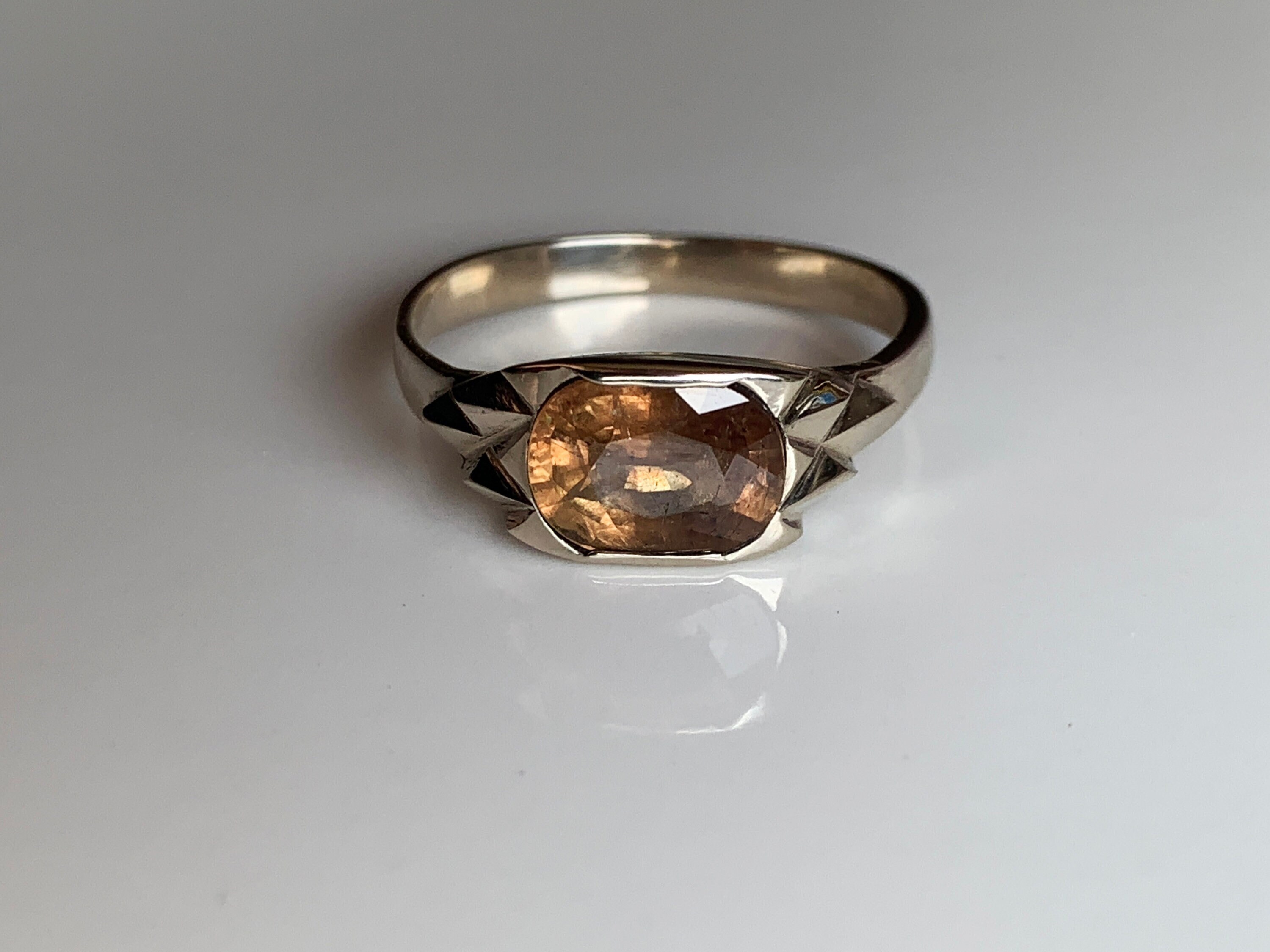 Natural Untreated Yellow Sapphire Mens 14K solid white gold ring engagement statement handmade ring beautiful gift for men