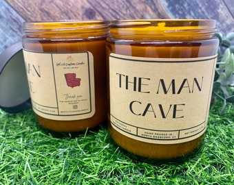 Vela de soja con aroma a pachulí Man Cave - Colección Man-dle - Regalo de San Valentín - Novio, Papá, Esposo