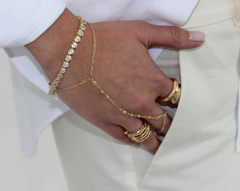 Dainty Gold Hand Chain Bracelet - Elegant Mother's Day Gift, 18K Plated Hand Jewelry, Minimalist Hand Bracelet