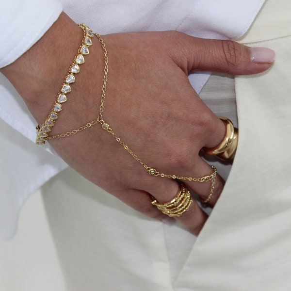 Dainty Gold Hand Chain Bracelet - Elegant Hand Jewelry, 18K Plated Hand Jewelry, Minimalist Hand Bracelet, Gifts For Her