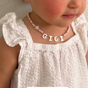 Personalized Kids Name Necklace – Custom Beaded Jewelry for Girls, Colorful Letter Necklace, Birthday Gift, Toddler Name Necklace