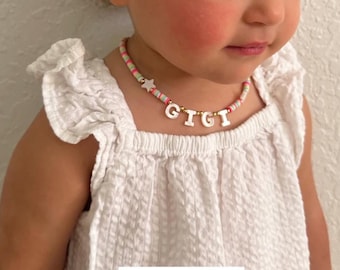Toddler Name Necklace with Mother of Pearl Letter Necklace, Custom Kids Necklace, Gift for Little Girls, Children's Birthday Gift