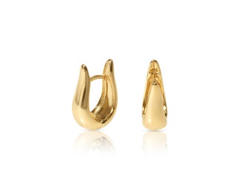 Pointy Gold Huggies, Oval Earrings - 18k Gold Filled Jewelry - Elegant Gifts for Her, Bridesmaid Gift Ideas
