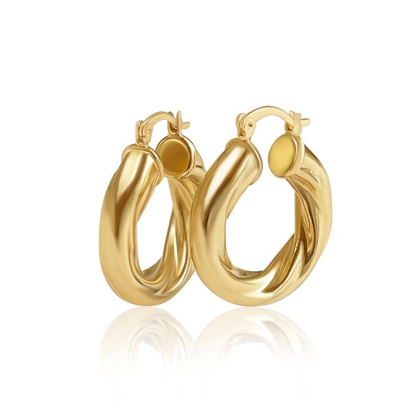 18k Gold Hoops - Elegant Twisted Croissant Style - Classic Everyday Earrings - Thoughtful Mother's Day Gift for Her