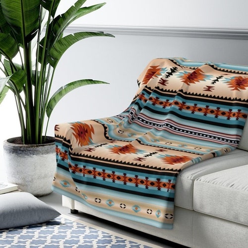 Southwestern Sherpa Fleece Blanket Navajo Pattern Sherpa Etsy
