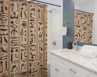Illustration Scarab Decor Egyptian Pattern Shower Curtain Set Polyester Bathroom 