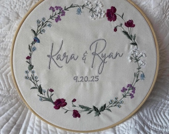 Custom Embroidered Floral Wedding Remembrance with Names and Date