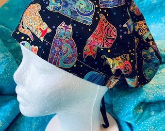 Euro style adjustable scrub hat featuring Scattered Multi-color Cats