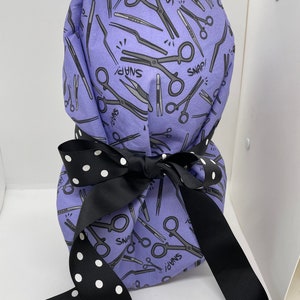 Euro style adjustable scrub hat featuring Surgical Instruments  (Long Hair)