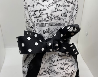 Euro style adjustable scrub hat featuring Neurology Terms (Long Hair)