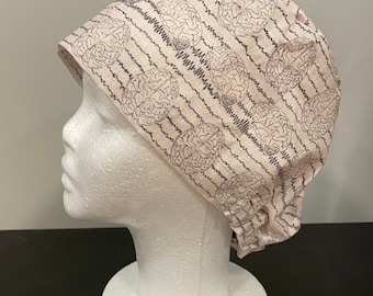 Euro Style Scrub Hat for shorter hair Featuring EEG and Brain