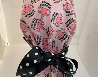 Cute Uterus Print Scrub Hat, Euro Style Adjustable Ribbon Tie