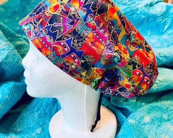 Euro style adjustable scrub hat featuring Colorful Cats