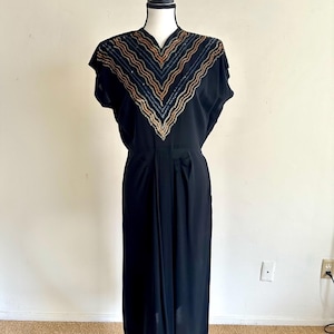 Vintage 1940s Black Rayon Dress