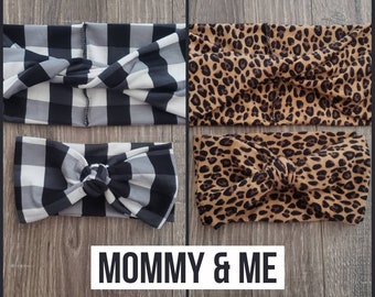 Mommy and Me Headband Set: Plaid & Leopard Print Matching Headbands
