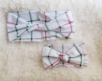 Mommy and Me Headband Set: Red/Green Plaid Matching Headbands