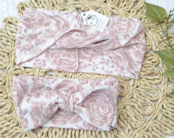 Mommy and Me Headband Set: Rose Mauve Floral Matching Headbands