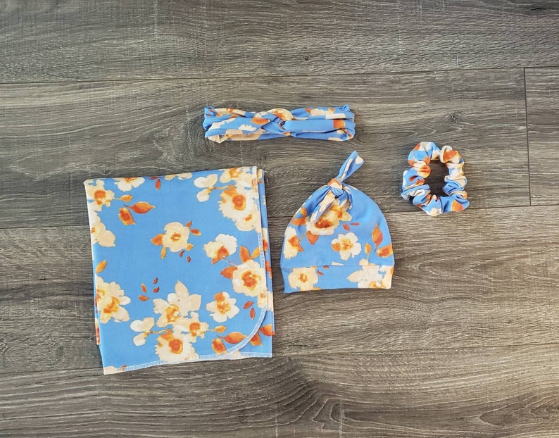 Blue Floral Swaddle Set Swaddle Set Girl Etsy
