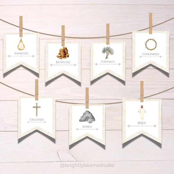 Easter Printable Advent Banner with Scripture Study Cards | Holy Week Activity