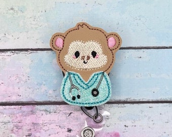 Monkey Scrub Nurse Badge Reel - ID Badge - Badge Clip - Lanyard - ID Tag - Retractable Badge