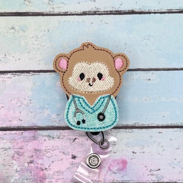 Monkey Scrub Nurse Badge Reel - ID Badge - Badge Clip - Lanyard - ID Tag - Retractable Badge