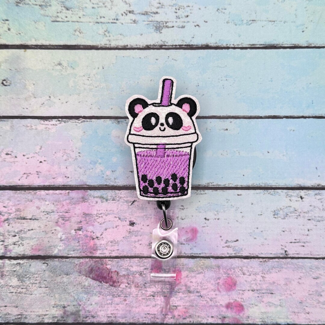 Kawaii Panda Boba Tea Badge Reel Cute Animal Badge Reel Panda Bear