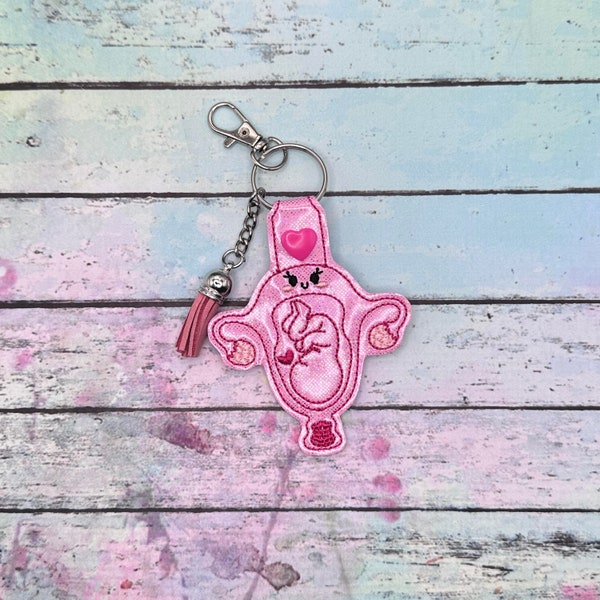 Pregnant Uterus Key Chain - Labor and Delivery Key Chain - L&D - Nursing - RN - LPN - Mother Baby Unit - Key fob - Key Chain - Snap Tab