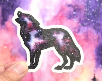 Watercolor Galaxy Howling Wolf Vinyl Sticker