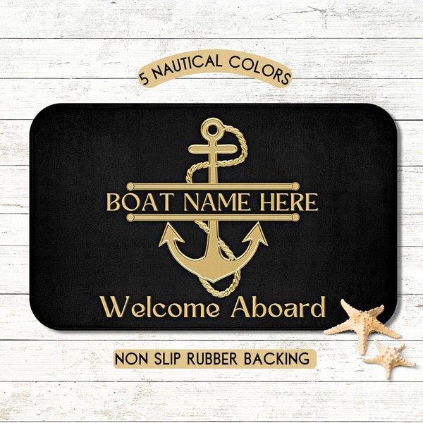 Alfombrilla de bienvenida personalizada con nombre de barco, regalos personalizados para barcos, accesorios personalizados para barcos, alfombrilla de bienvenida a bordo, propietario de barco, navegante, vela, náutica