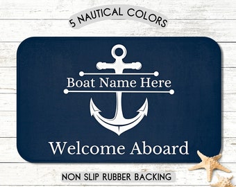 Personalized Boat Name Welcome Mat, Custom Boat Gift Ideas, Boat Accessories, Nautical Welcome Aboard Mat, Boat Owner Gift, Boater, Sailboat