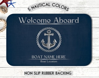 Personalized Welcome Aboard Boat Name Mat, Custom Boat Gift Ideas, Boat Accessories, Boat Owner Gift, Welcome Mat, Nautical Mat, Boat Rug