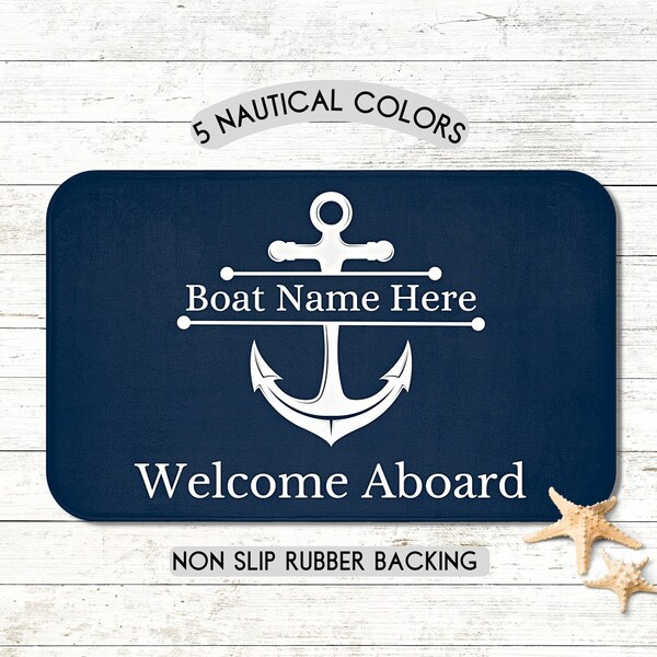 Personalized Boat Name Welcome Mat, Custom Boat Gift Ideas, Boat Accessories, Nautical Welcome Aboard Mat, Boat Owner Gift, Boater, Sailboat