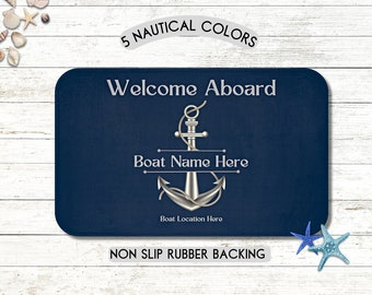 Personalized Welcome Aboard Boat Mat, Custom Boat Gifts, Boat Accessories, Boat Owner, Boater, Yacht, Sailing, Sailboat, Nautical, Boating