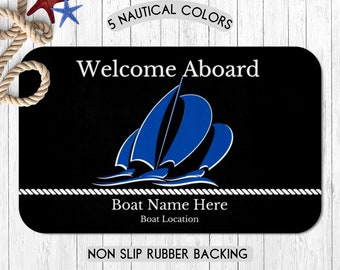 Personalized Welcome Aboard Boat Mat, Custom Sailing Boat Mat Accessories, Sailing Boat Gift Ideas, Sailboat Gift, Boat Owner Gift, Boating