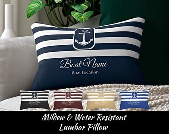 Personalized Boat Lumbar Pillow, Custom Boat Gifts Ideas, Boat Accessories, Nautical Pillow, Boat Cushions, Boat Decor, Yacht, Boat Owner