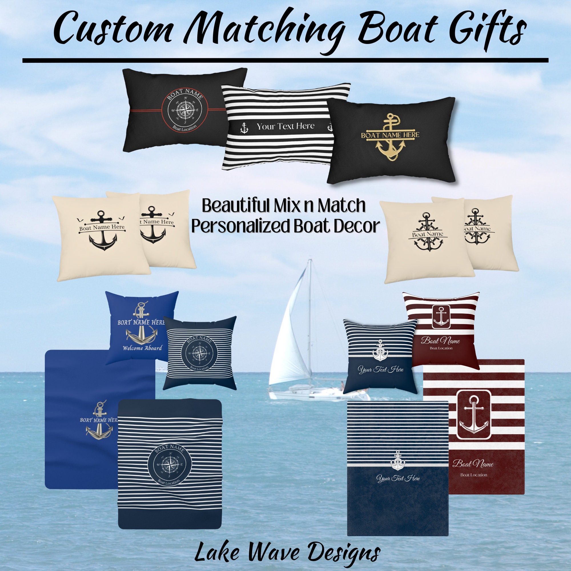 Boat Hand Towels, Personalized Boat Gifts, Boat Accessories, Nautical Hand Towel, Boat Decor, Boater, Boat Owner Gifts, Yacht Decor, Sailing