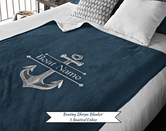 Boat Sherpa Blanket, Custom Boat Gifts, Boat Accessories, Boat Owner Gifts, Boater Gift, Boat Bedding, Boat Decor, Sailing, Nautical Bedding